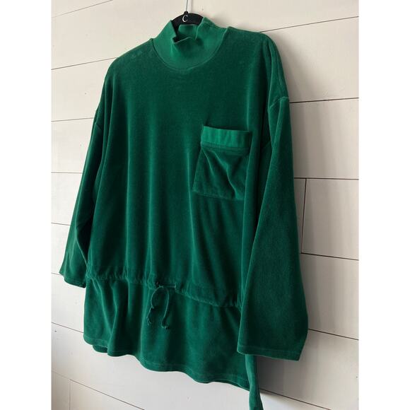 Vintage 70's T.T. Topper Sears Velour Mock neck Tunic Green top Large - Picture 2 of 7
